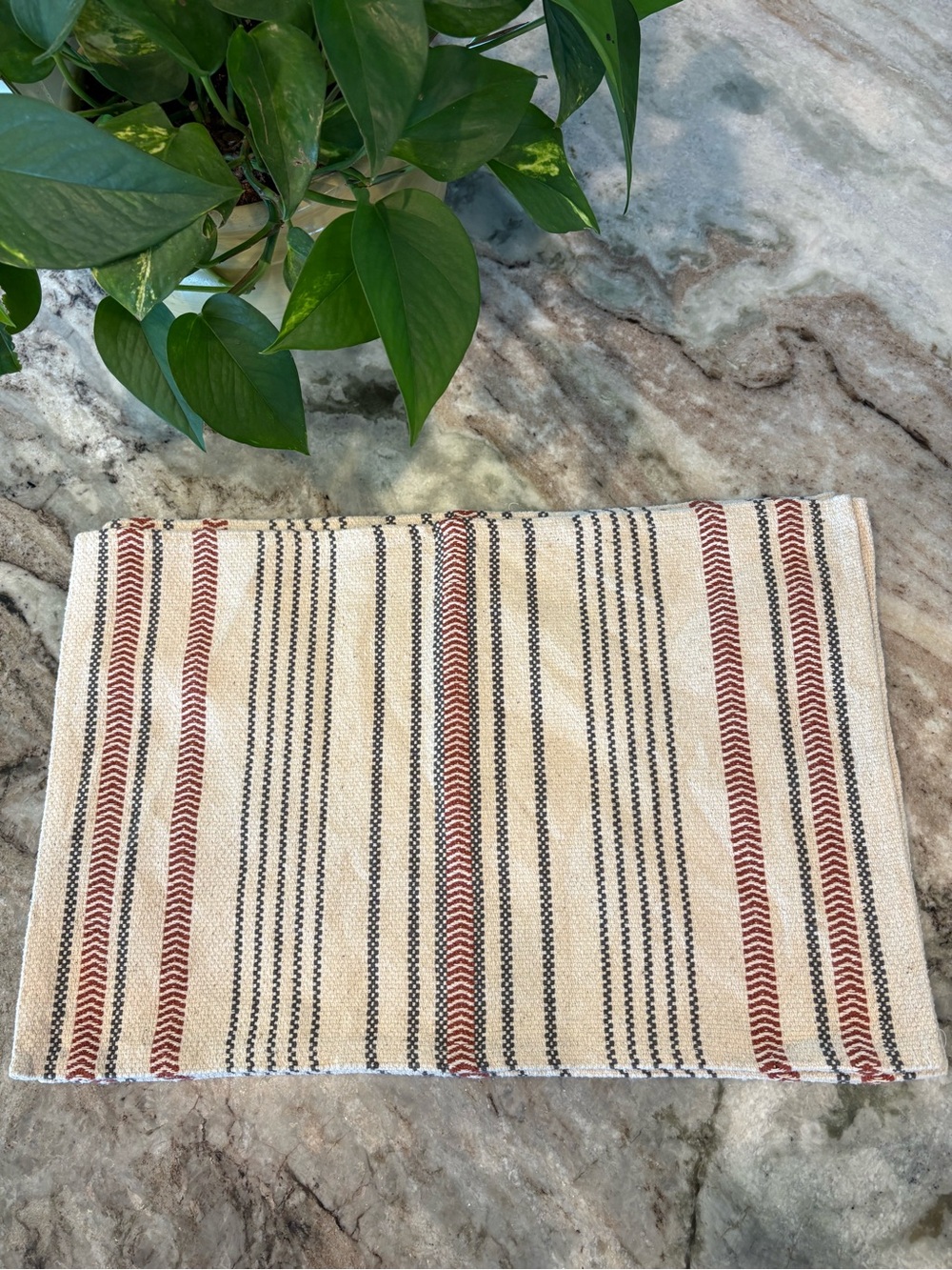 Striped Woven Placemat in Cream, Blue & Rust Red